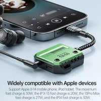Plextone GS1 Lightning Adapter Dongle, 3.5mm AUX Headphone Jack with 30W Fast Charging, Hi-Res Audio, Zero Delay, Mic Supported, MFI-Certified Plug-and-Play Converter – Compatible with iPhone 8, X, 11, 12, 13 & 14 Pro Max