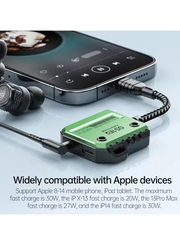Plextone GS1 Lightning Adapter Dongle, 3.5mm AUX Headphone Jack with 30W Fast Charging, Hi-Res Audio, Zero Delay, Mic Supported, MFI-Certified Plug-and-Play Converter – Compatible with iPhone 8, X, 11, 12, 13 & 14 Pro Max