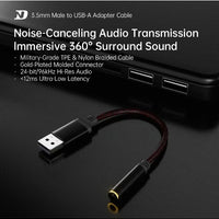 NDND N1 3.5mm to USB-A Audio Adapter Cable with Built-in DAC, Hi-Res 24-bit/96kHz Sound, Noise-Cancelling Audio Transmission, Ultra-Low Latency