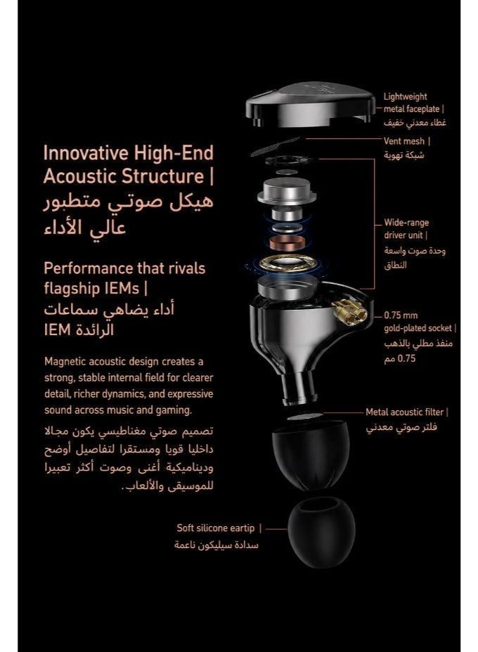 KZ Saga IEM Bass Improved Version, Wired 3.5mm HiFi In-Ear Monitor Earphones with HD Microphone and Single-Button Control, High-Performance Internal Magnetic Dynamic Driver, Deep Sub-Bass, Enhanced Midrange Vocals, Harman Curve Tuning, Immersive 360° Pano