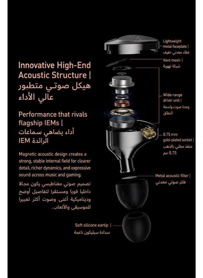 KZ Saga IEM Bass Improved Version, Wired 3.5mm HiFi In-Ear Monitor Earphones with HD Microphone and Single-Button Control, High-Performance Internal Magnetic Dynamic Driver, Deep Sub-Bass, Enhanced Midrange Vocals, Harman Curve Tuning, Immersive 360° Pano