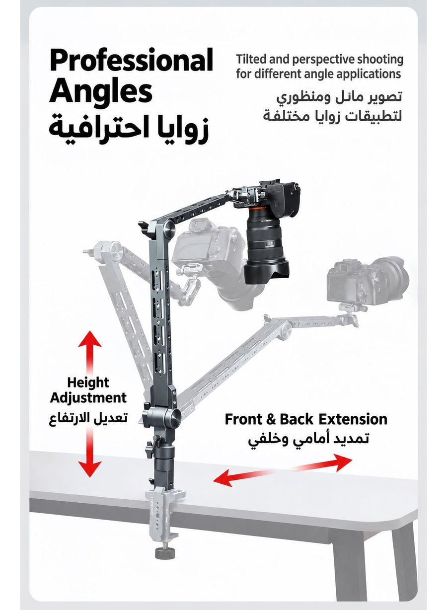 LEAPLIGHT Cantilever Overhead Mount, Professional Heavy-Duty 5KG Camera Desk Arm, Aluminum Articulating Boom Stand with 360°/270° Multi-Angle Adjustment, Arca Clamp & NATO Rail for DSLR, Mirrorless Camera, Phone, iPad, Overhead Shooting
