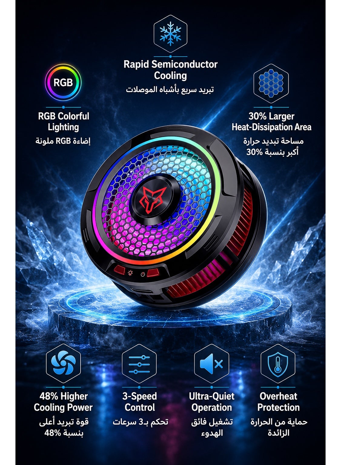 Sarafox X9 Pro 36W Phone & Tablet Gaming Cooler, Magnetic, RGB Cooling Fan with 