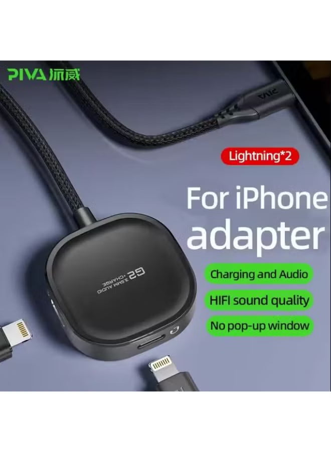 PIVA G2 iPhone Lightning Adapter – Headphone Jack with 21W Lightning Fast Charging, HD Clear Voice with Extra Bass, Zero Delay, Mic Supported, MFI-Certified Chipset, Perfect for iPhone 8, X, 11, 12, 13, and 14 Pro Max (Double Lightning))