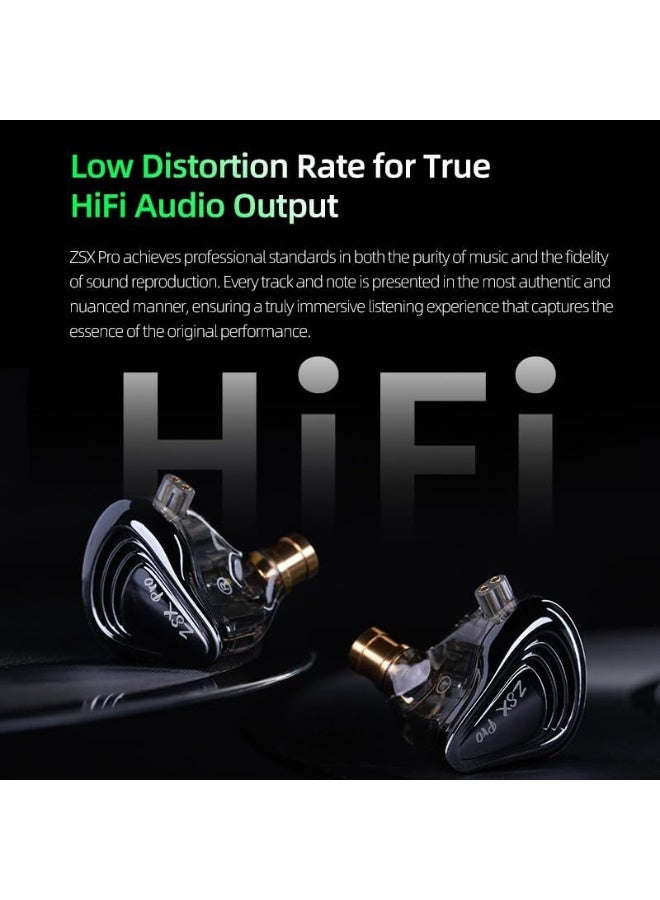KZ ZSX Pro IEM 12-Driver Hybrid Earphones, 1DD+5BA per Side, Wired 3.5mm HiFi In