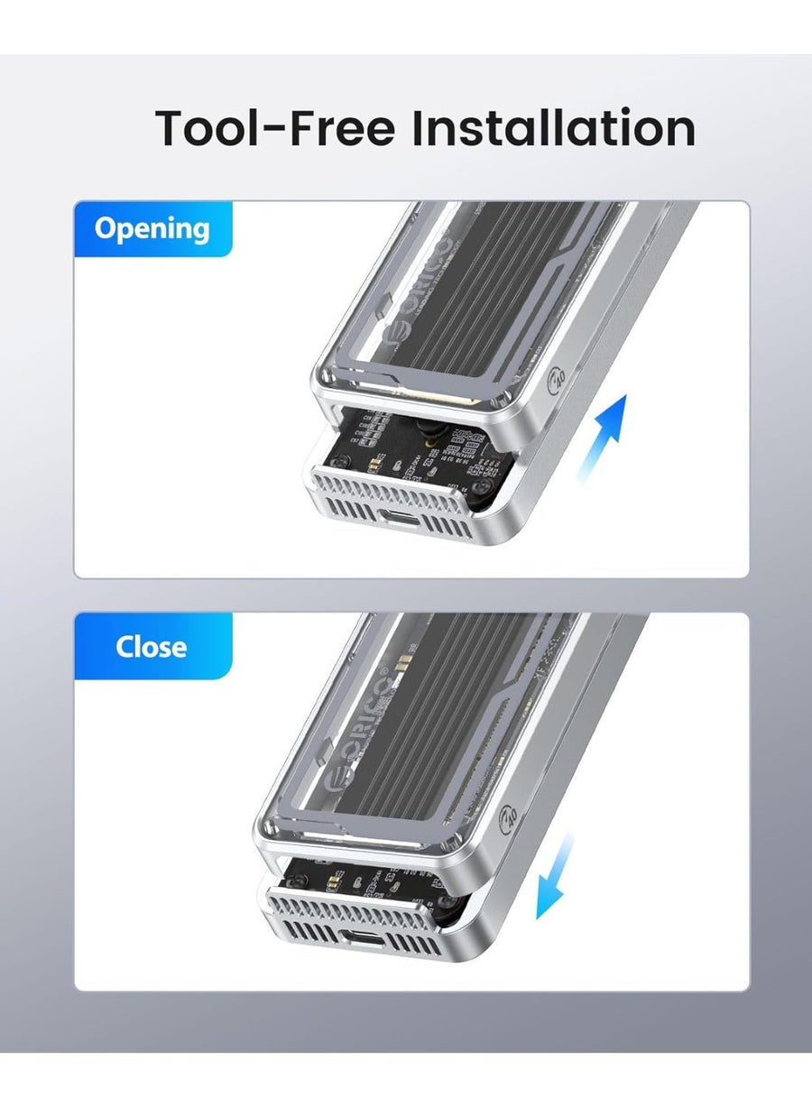 ORICO 40Gbps USB4 M.2 NVMe SSD Enclosure, Active Cooling Fan, Tool-Free Aluminum External SSD Case, Up to 3500MB/s, Supports 2230, 2242, 2260 and 2280 NVMe SSDs, Thunderbolt 4 Compatible, Thunderbolt 3 Compatible, Up to 8TB