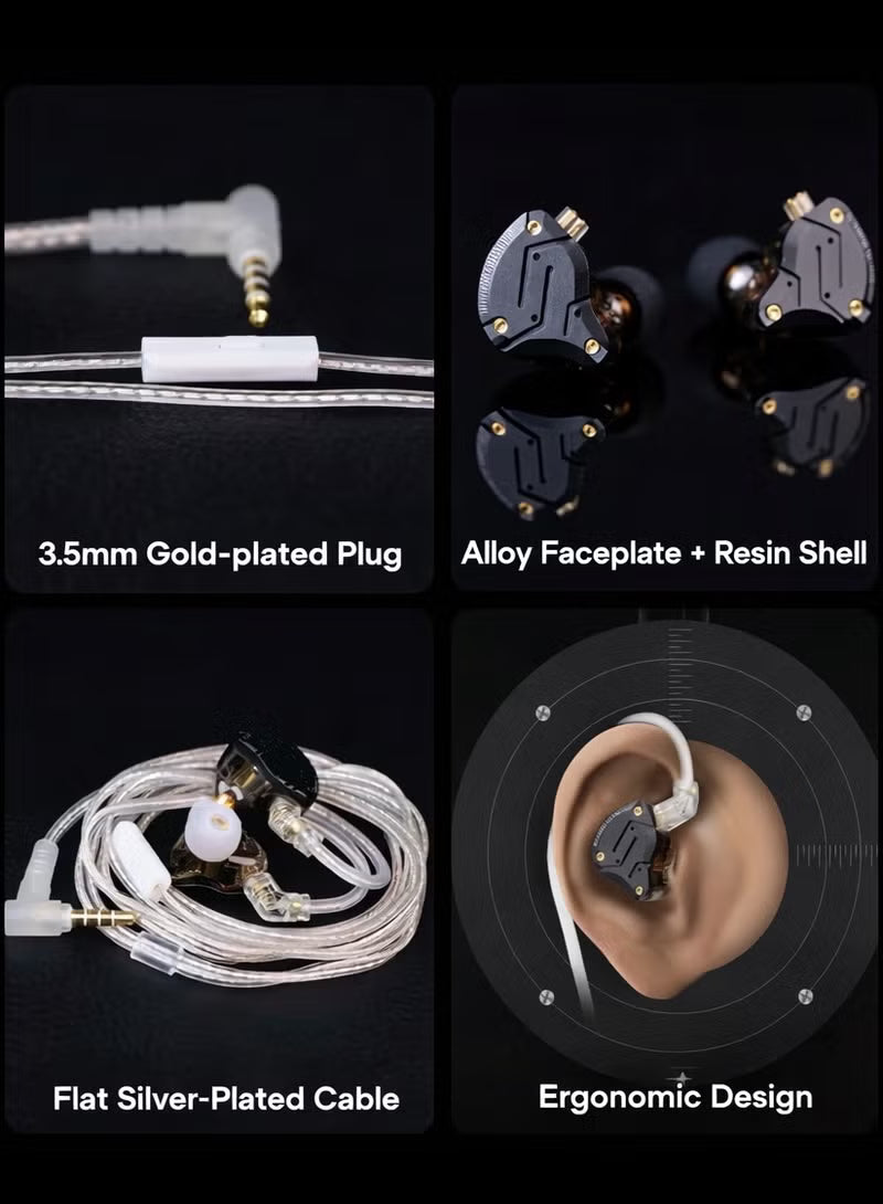 KZ ZS10 PRO X IEM original Upgraded 1DD+4BA Hybrid Driver HiFi in Ear Earphones IEM with Alloy Faceplate, Detachable Silver-Plated Recessed 2Pin Cable for Audiophile Musician DJ Stage (With Mic)
