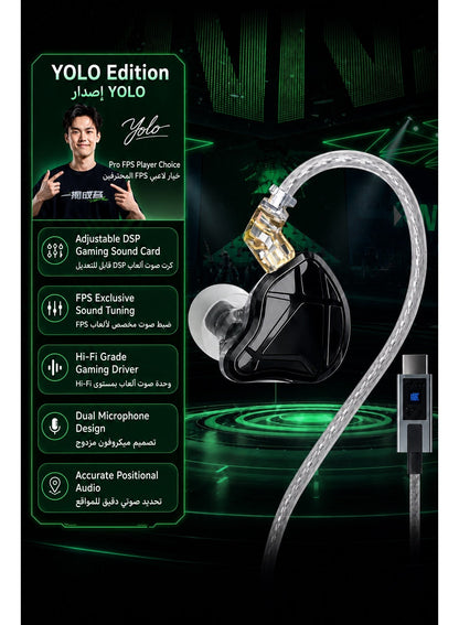 KZ AXAS iem Type C Gaming Headset with dual Microphones, & Built-in DSP Sound Ca