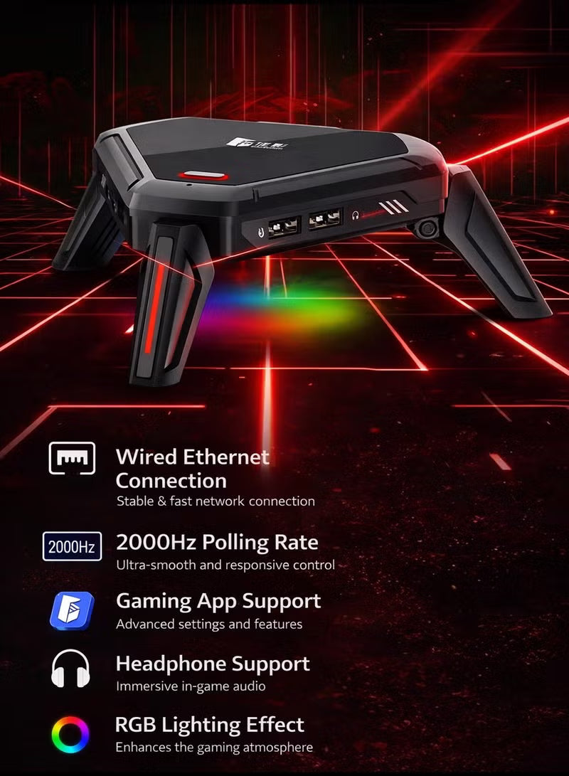 Scorpion 2 Pro Keyboard & Mouse Converter for Mobile Gaming by Gamwing, Wired 100Mbps Ethernet Network Port, Low Latency Signal Transmission, 2000Hz Polling Rate, RGB Lighting, Multiple Audio Interfaces, Supports RedMagic, Android 10+, HyperOS, HarmonyOS,
