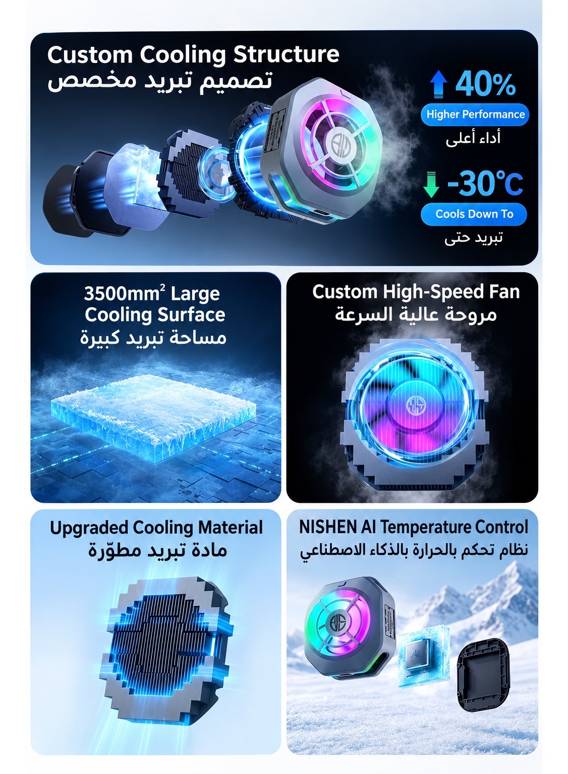 Ni-SHEN Phone Cooler Nishen N9 Pro Magnetic Phone/Tablet Cooler – 36 W Ultra-Coo
