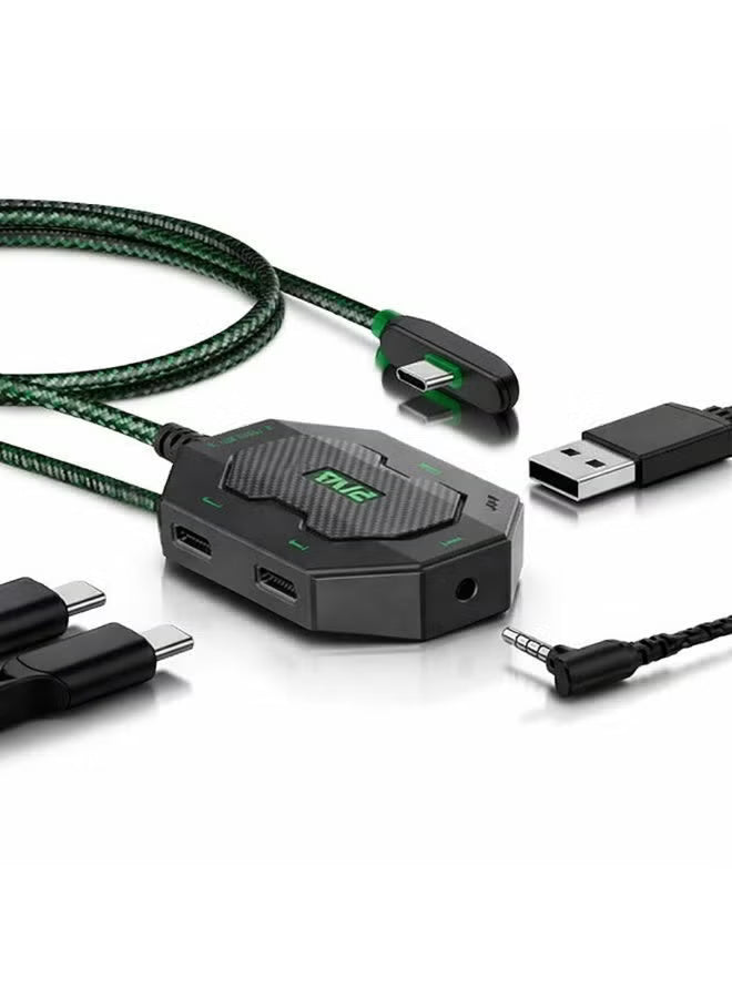 PIVA GS3 Pro 4-in-1 USB-C Audio and Charging Converter Adapter Dongle, Type-C Hub USB Hub, High Resolution, 60W Fast Charging for Gaming and Live Streaming, for RedMagic, iPad, iPhone 15/16/17 Series, Android (Elbow L Style)