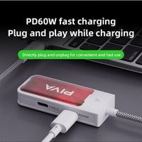 PIVA G41 4-in-1 Gaming Adapter & Converter, Type-C to 3.5mm Audio DAC 32Bit/384Khz & USB 2.0 Data Transfer Hub, PD 60W Fast Charging with Power Display, 480Mbps High-Speed, Compatible with RedMagic, iPad, iPhone, Samsung Mobile, Laptops, Mobile Phones