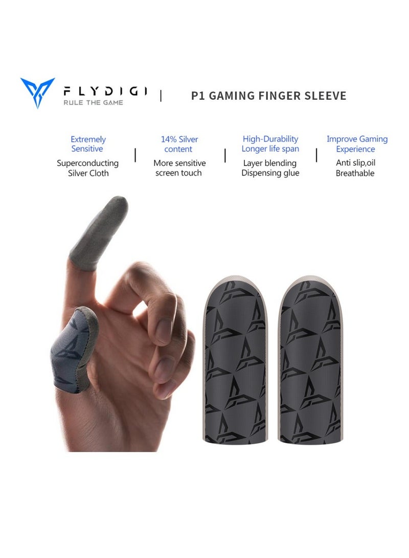 Flydigi Original P1 Silver Cloth Gaming Finger Sleeves, Ultra-Thin 0.3mm, Superconductive FlySilver Fabric, Zero-Lag Touch, Breathable & Sweat-Resistant – Compatible with iPhone, iPad, RedMagic, Samsung – PUBG, COD & FPS Gaming (1 pair - 2 PCS)