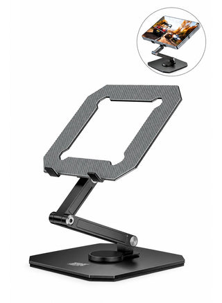 Tablet Stand PIVA All-Metal Gaming Tablet Stand, 360° Rotating Adjustable iPad Holder with 180° Multi-Angle Hinges, Heavy-Duty Weighted Base, Foldable Desktop Stand, Open Cooling Design for iPad, Tablets, Gaming, Work & Study