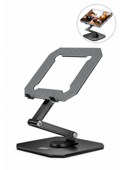 Tablet Stand PIVA All-Metal Gaming Tablet Stand, 360° Rotating Adjustable iPad Holder with 180° Multi-Angle Hinges, Heavy-Duty Weighted Base, Foldable Desktop Stand, Open Cooling Design for iPad, Tablets, Gaming, Work & Study