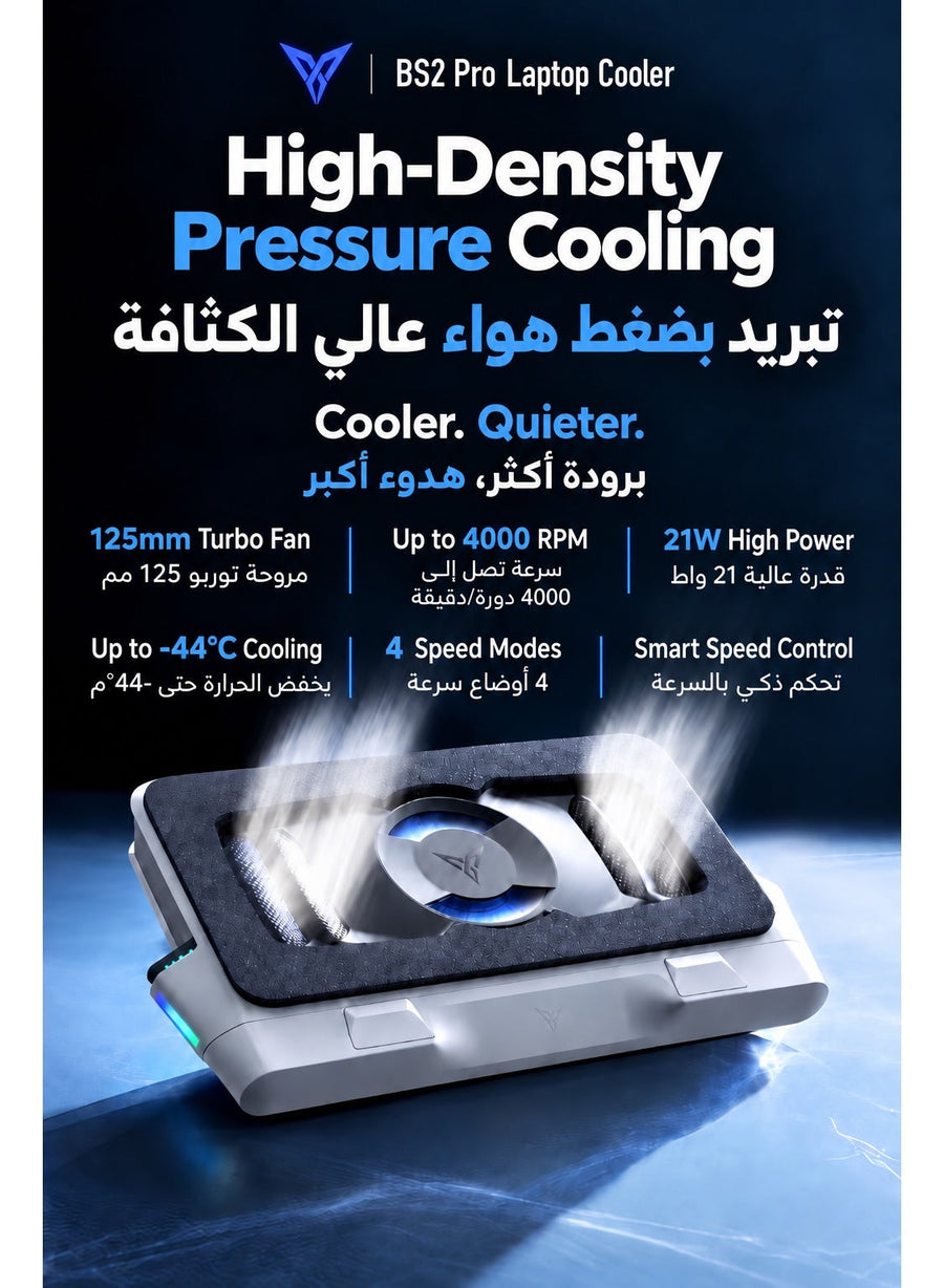 Gaming Laptop Cooler Flydigi BS2 Pro, RGB Laptop Cooling Pad for 15.6–21 Inch, Wind Pressure Closed Loop Turbo Fan up to 4000RPM, Triple Noise Reduction, Intelligent Temperature Control, 4 Level Adjustable Stand for ASUS ROG, Alienware, Lenovo Legion
