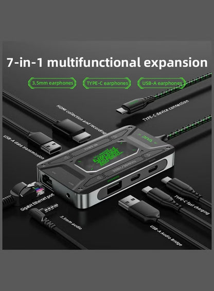 PIVA DS7 7-in-1 USB-C Docking Station & Gaming Hub – 4K@60Hz HDR Video, 100W PD Fast Charging, 32Bit/384KHz Hi-Fi Audio, Gigabit Ethernet, USB 3.1 Data Transfer for Streaming & Recording – Compatible with RedMagic, iPhone, iPad, Android & Laptops