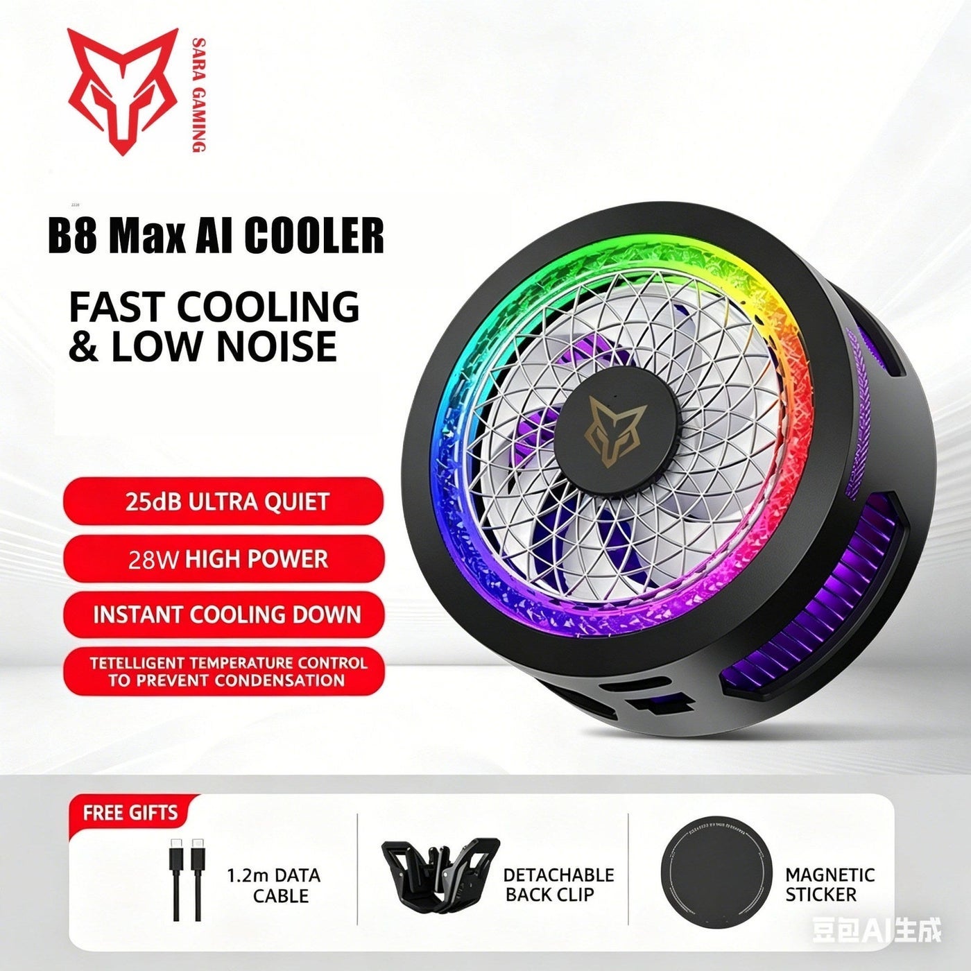 Sarafox B8 Max 28W Magnetic Semiconductor Gaming Phone Cooler, RGB AI Cooling Fa