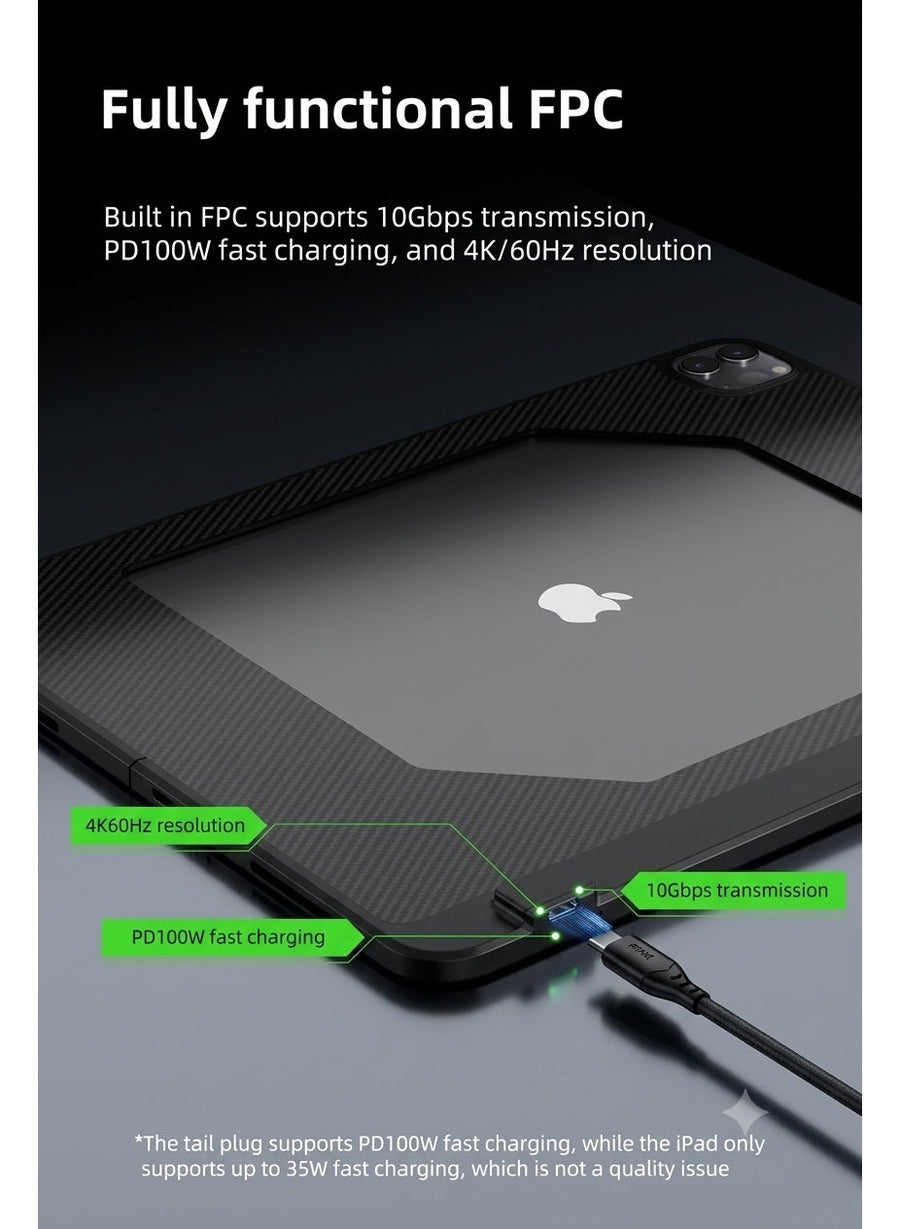 PIVA Gaming 2-in-1 iPad Protective Case with FPC Tail Plug, PD 100W Fast Charging, 10Gbps Data Transfer, 4K 60Hz Video Output, Carbon Fiber TPU Cover, Magnetic Cooler Compatible for ( iPad Pro 11-inch 2024/2025 M4/M5 )