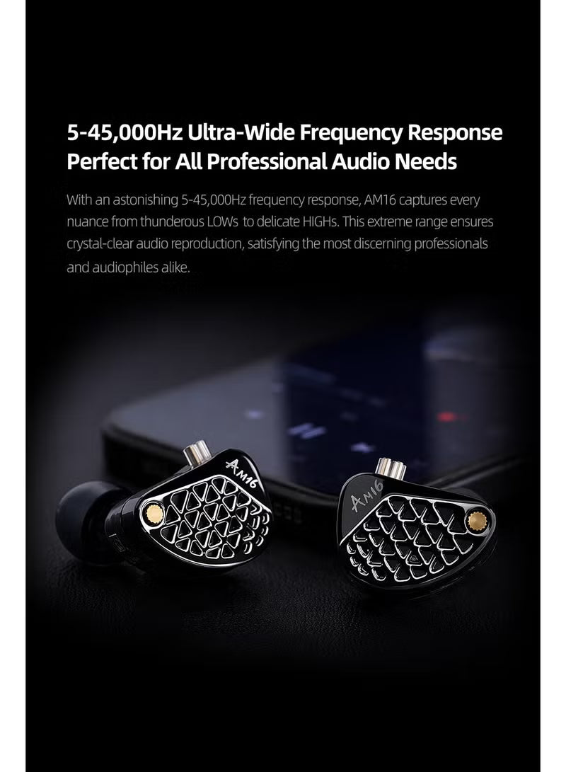 KZ AM16 IEM 16-Driver Bass Improved Armature In-Ear Monitor Earphones, HiFi Professional IEM with 3-Way Crossover, Ultra-Wide Frequency Response, 0.75 mm 2-Pin Cable, Studio-Grade Sound for Music & Gaming – Bass Improved Version with Mic