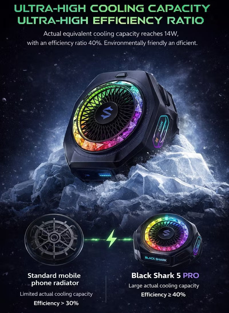 Phone Cooler Black Shark 5 Pro Magnetic Phone/Tablet Cooler – 35W Ultra-Cooling Gaming Fan with 45W Adapter, RGB LED, APP Smart Temperature Control, Detachable Handle – For iPhone, RedMagic, Samsung, Android, iPad & Tablets (Perfect for PUBG Mobile & COD)