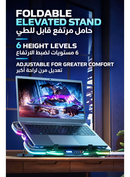 Laptop Cooling Pad Ice Coorel AI Ice Cooling Max, 36W Gaming Laptop Cooler with 8 Fans + Ice Cooling, RGB Lighting, LCD Display, 6-Level Adjustable Stand for Laptops & Tablets
