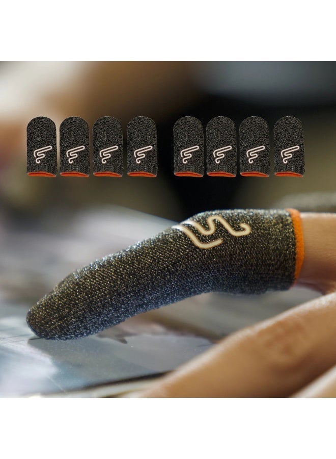 Flare 8 Mobile Gaming Finger Sleeves – Black Silver Fiber Touchscreen Finger Cover for PUBG & FPS Games, Anti-Sweat, High Sensitivity, Smooth Control For RedMagic, iPhone, iPad, Samsung, Poco and Mobile Phones (4 Pairs / 8 PCS), Black