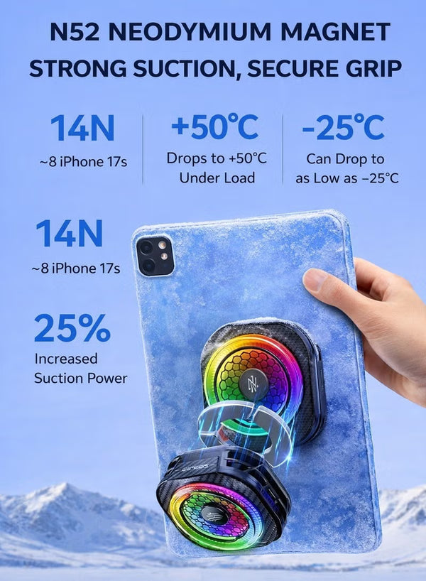 مبرد الهاتف RedMagic 8 Pro مبرد مغناطيسي للهاتف/الجهاز اللوحي – مروحة تبريد فائقة 36W مع مشتت حرارة بالجرافين، تثبيت مغناطيسي وقطعة تثبيت – مروحة تبريد للهواتف الذكية والأجهزة اللوحية و iPad و Steam Deck (مثالي لـ PUBG Mobile و COD وغيرها)