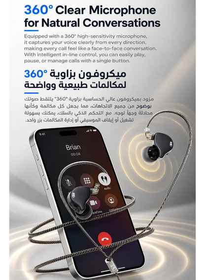 Misiom Gemini Dual Driver Type-C IEM Earphones with Microphone & Built-in DAC, 10mm Dynamic Driver, LCP Diaphragm, Silver-Plated Cable, HiFi USB-C Gaming Headphones for Android, Mobile, Tablet, Laptop, PC & Music