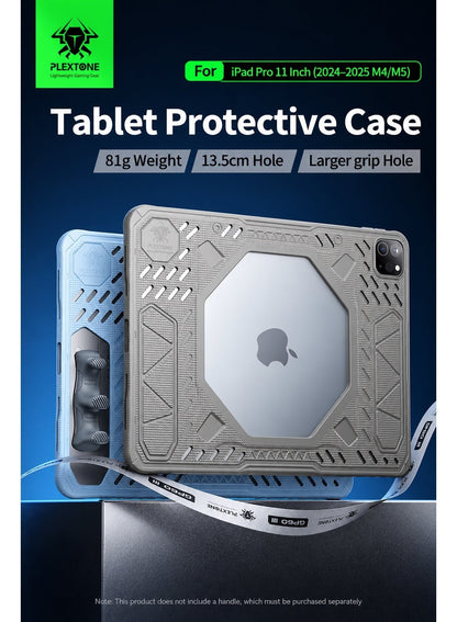PLEXTONE GP60 Mark III Gaming Case for iPad Pro 11 Inch (2024–2025 M4/M5), Rugged Shockproof Tablet Case, Silicone Protective Cover with Cooling Fan Hole, Heat Dissipation Design, Anti-Slip Ergonomic Grip, Heavy Duty Drop Protection for Gaming & Work
