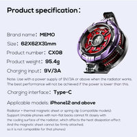 MEMO CX08 Ai Magnetic Smartphone Cooler, 23W Fast Cooling Semiconductor Radiator Fan for Gaming, Live Streaming & Vlogging – Ultra Quiet Heat Dissipation for iPhone 12/13/14/15 Series, Android Phones & iPad Tablets
