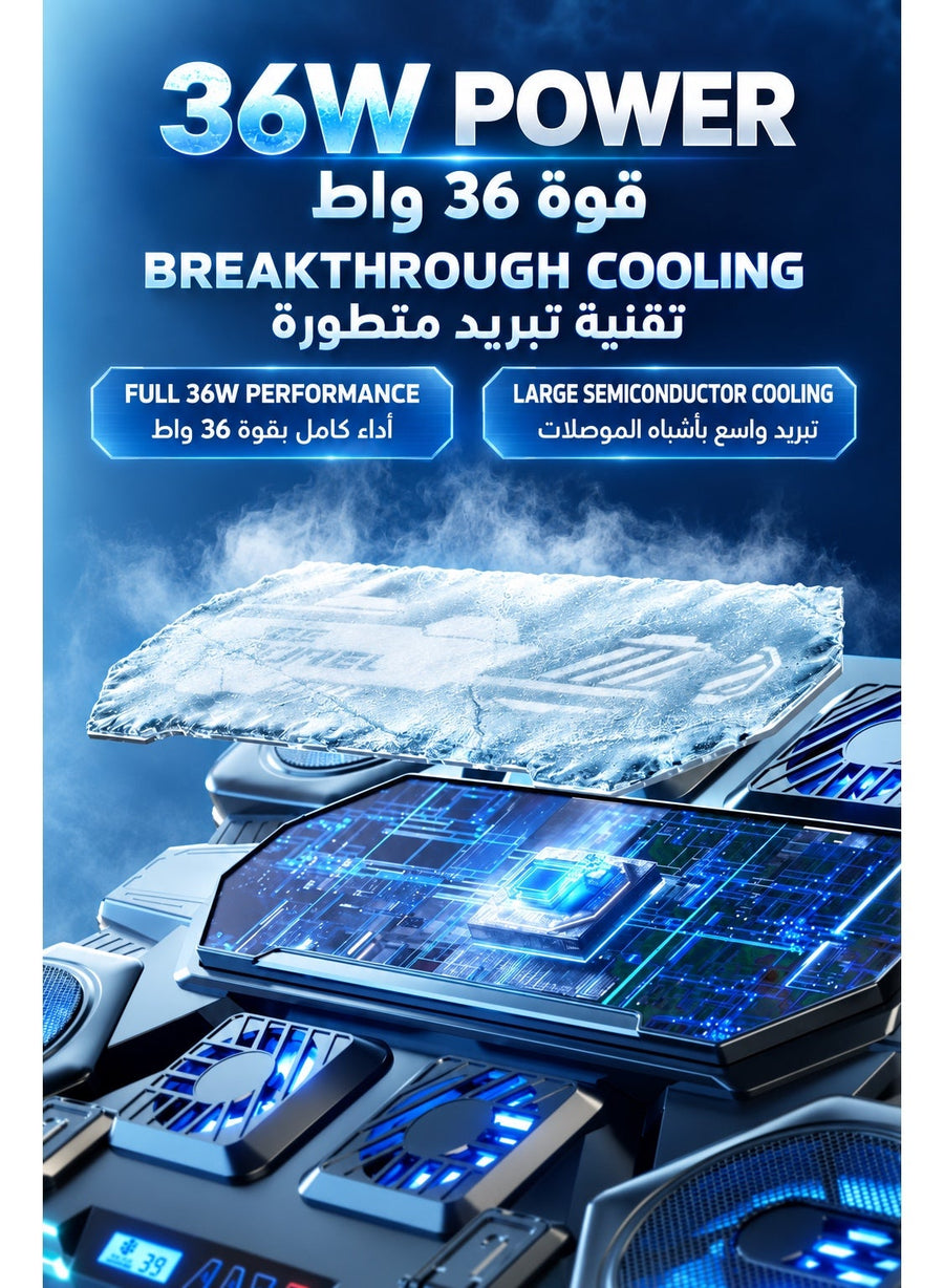 Laptop Cooling Pad Ice Coorel AI Ice Cooling Max, 36W Gaming Laptop Cooler with 8 Fans + Ice Cooling, RGB Lighting, LCD Display, 6-Level Adjustable Stand for Laptops & Tablets