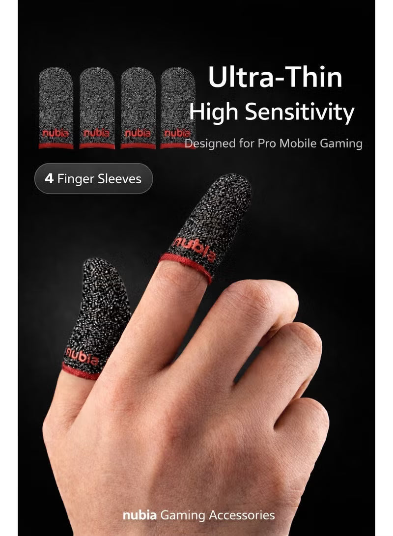 Gaming Finger Sleeves (4 Sleeves) by Nubia – Ultra-Thin & Sweatproof Silver Fiber Thumb Sleeves, Touchscreen Sensitive - for PUBG Mobile, COD, Fortnite & More (4 Sleeves)
