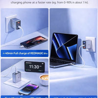 RedMagic 80W Fast Multi Charger, Three-Port Compact Design, Foldable Pins, NeoCharger 3.0, For RedMagic Astra, Nova, iPad, Tablets, iPhone, MacBook, Laptops - Includes Cable (US Version)