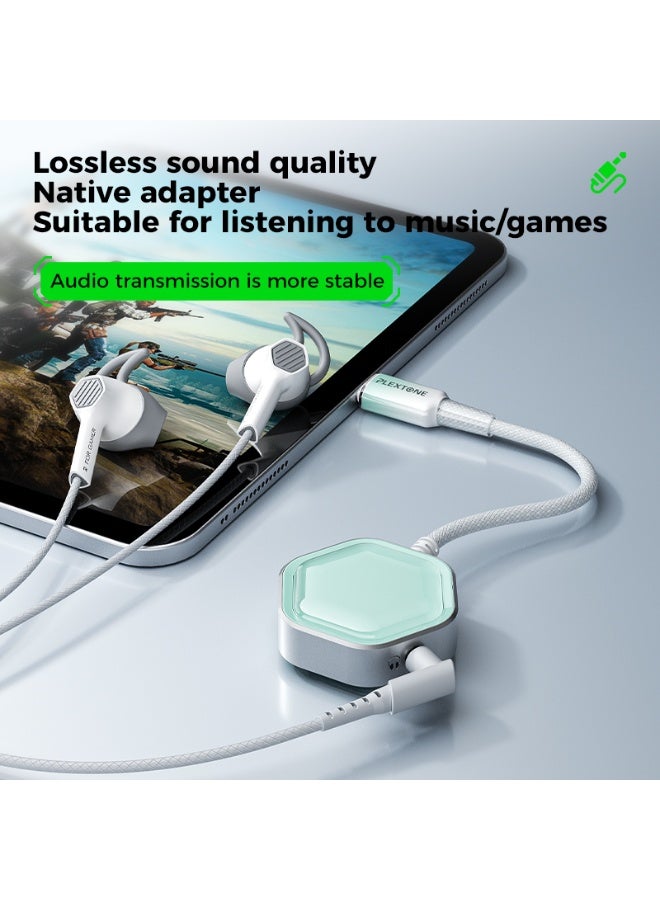 Plextone GS1 Pro Gaming Adapter & Converter Dongle, 2-in-1 USB-C to 3.5mm AUX Au