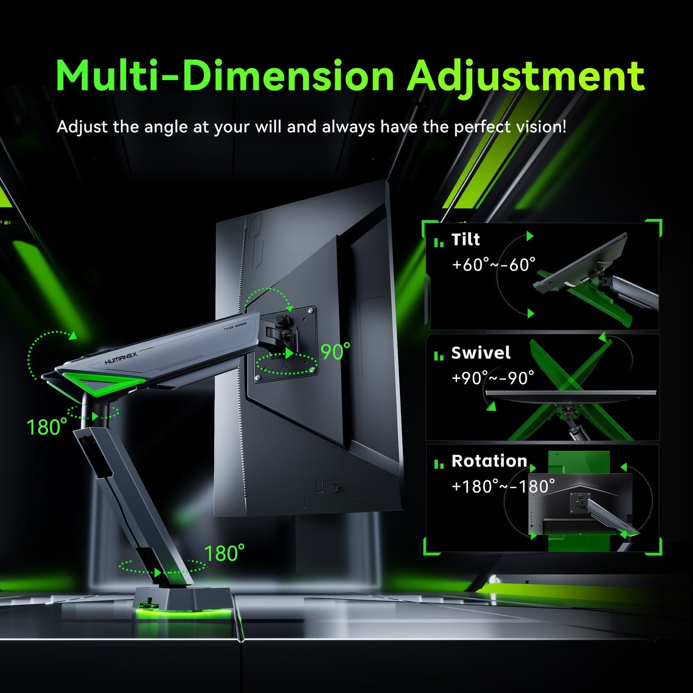 Humanex Humanex Infinity Mirror Premium Professional RGB Gaming Dual Monitor Arm