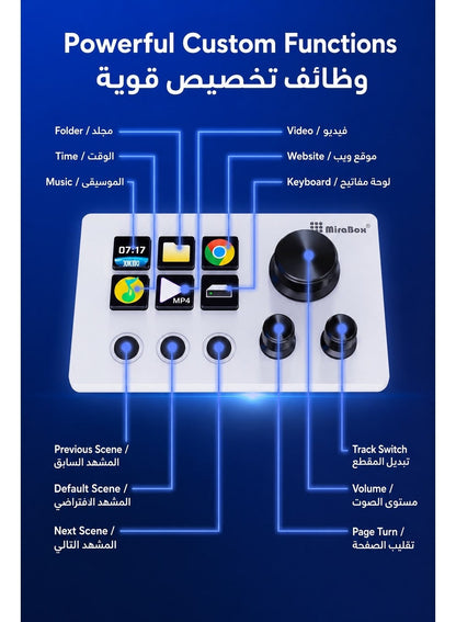 ميرا بوكس N3 وحدة تحكم للبث المباشر V3، 6 أزرار LCD قابلة للتخصيص، 3 مقابض دوارة للتحكم السريع، 3 أزرار تشغيل قابلة للبرمجة، لوحة اختصارات وماكرو للبث المباشر والألعاب والتحكم بالصوت وبرامج OBS ويوتيوب وتويتش، متوافقة مع ويندوز وماك