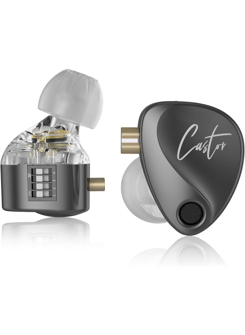 Z Castor IEM Harman Target Version With Improved Bass Version IEM In-Ear Earphones – Dual Dynamic Drivers (10mm + 8mm), Tunable Sound with 4 Adjustment Switches (16 Profiles), Noise Isolating, 3.5mm, 0.75mm 2-Pin, Gray With Mic - Bass Version
