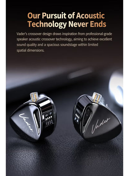 Z Vader IEM High-Resolution Triple Driver In-Ear Monitor Earphones, HiFi IEM with 4-Level Custom Tuning, Electronic Crossover Filter, 0.75mm 2-Pin Wired Earbuds with Mic, Deep Bass Studio Sound for Gaming & Music - (High Resolution Version, With Mic)