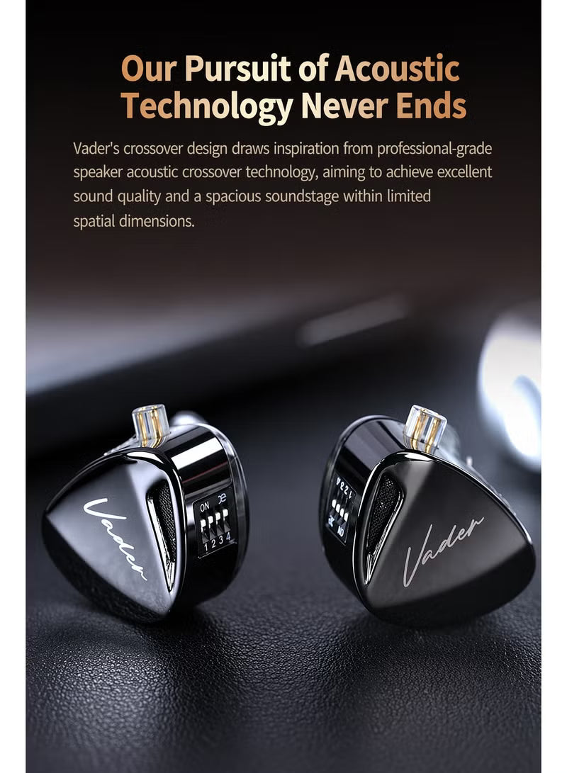 Z Vader IEM High-Resolution Triple Driver In-Ear Monitor Earphones, HiFi IEM with 4-Level Custom Tuning, Electronic Crossover Filter, 0.75mm 2-Pin Wired Earbuds with Mic, Deep Bass Studio Sound for Gaming & Music - (High Resolution Version, With Mic)