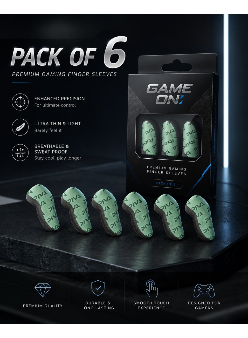 PIVA Dragon Scale Gaming Finger Sleeves – High Sensitivity Silver Fiber, Ultra-Thin & Lightweight, Anti-Sweat Breathable Touchscreen Finger Covers, Smooth & Lag-Free Control for PUBG Mobile, RedMagic, iPhone, iPad & Android (2 Pairs / 4 Pcs)
