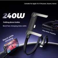 Basemo Phone Stand and Charger – 240W Ultra Fast Charging Type-C to Type-C Cable with Integrated Phone Stand, 2-in-1 Sideways Charger Braided PD Cable for iPhone, Redmagic, Samsung, Android, Tablets, Laptops & USB-C Devices
