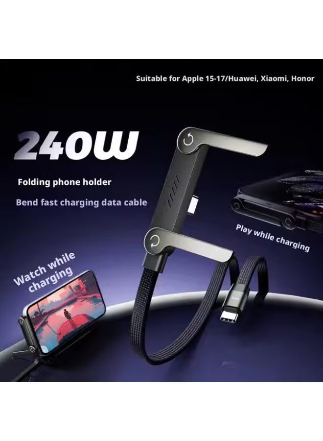 Basemo Phone Stand and Charger – 240W Ultra Fast Charging Type-C to Type-C Cable with Integrated Phone Stand, 2-in-1 Sideways Charger Braided PD Cable for iPhone, Redmagic, Samsung, Android, Tablets, Laptops & USB-C Devices