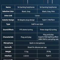 PIVA S6 Falcon Gaming Earphones 3.5mm Wired Earbuds with RGB Lighting Built-in S