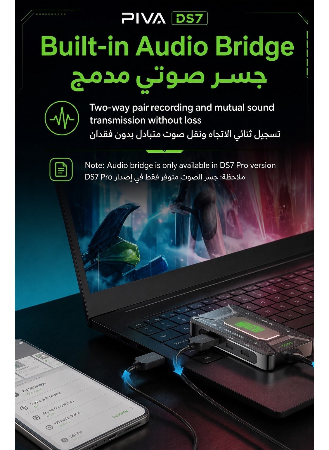 بيفا دي اس 7 برو محطة توصيل وموزع ألعاب 7 في 1 بمنفذ تايب سي مع جسر صوتي ثنائي الاتجاه، منافذ يو إس بي متعددة ومحول إيثرنت – يدعم إخراج وتسجيل شاشة بدقة 4K بمعدل 60 هرتز مع HDR، شحن سريع بقدرة 100 واط، صوت عالي الدقة 32 بت / 384 كيلوهرتز