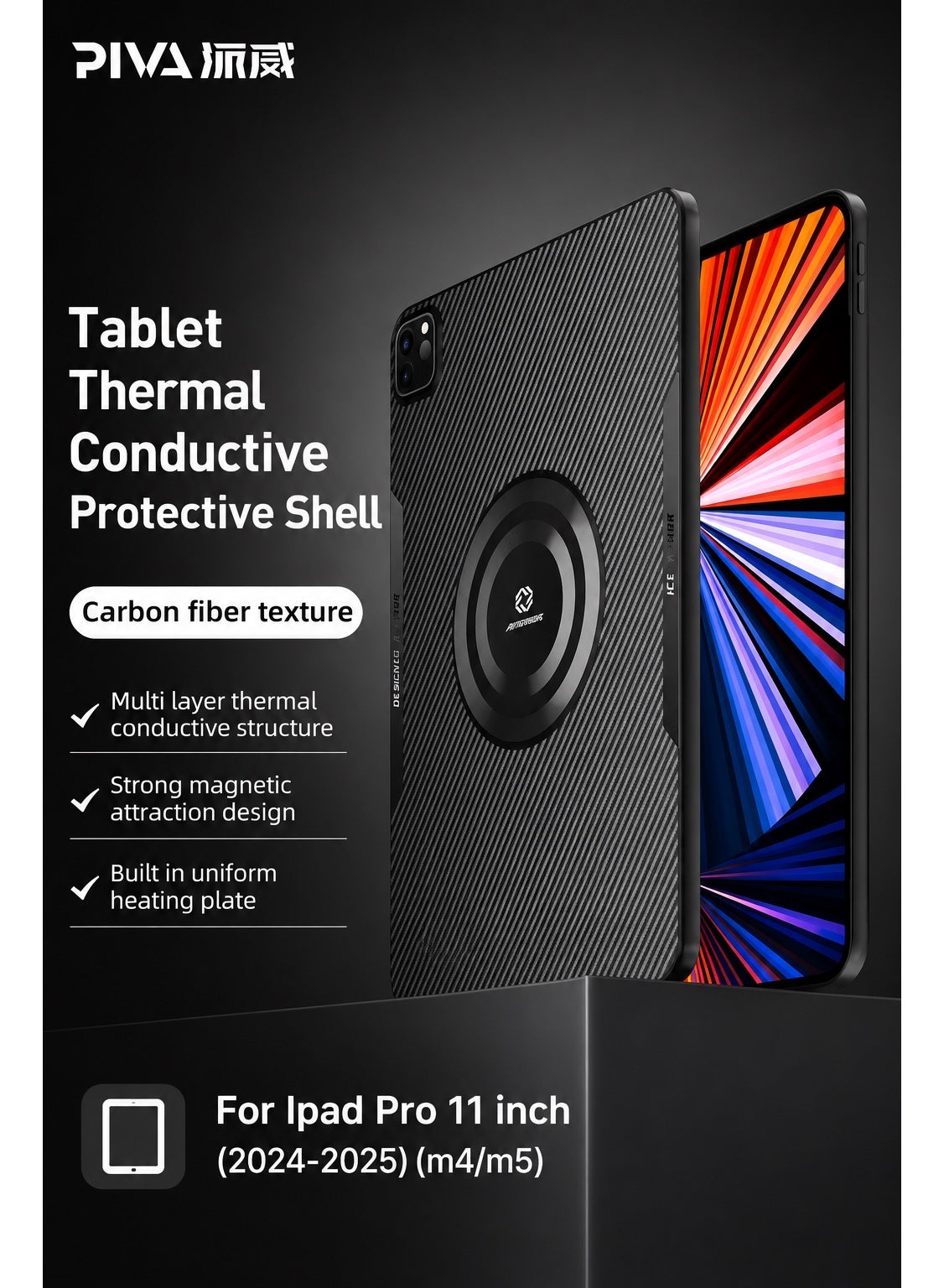 PIVA 2-in-1 Magnetic Gaming Protective Case, Carbon Fiber TPU Cover with Built-I