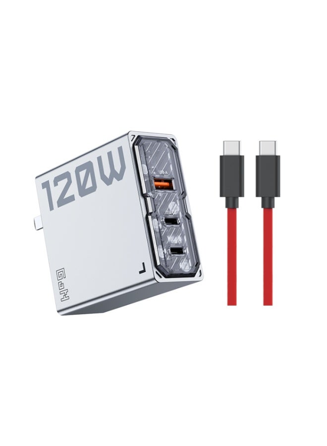 RedMagic 120W Triple-Port GaN Fast Charger with Transparent Tech Design, NeoCharger 3.0 Smart Power Allocation, Compact 