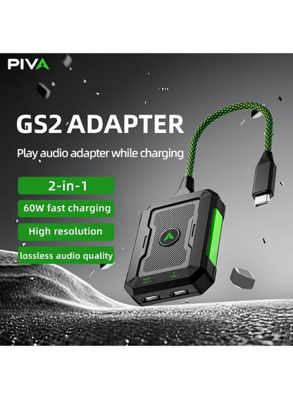PIVA GS2 2 in 1 Gaming USB C Headphone Adapter with PD 60W Charging, 3.5mm Audio