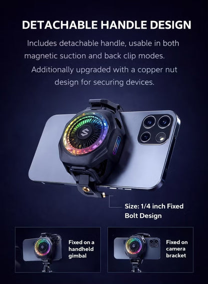 Phone Cooler Black Shark 5 Pro Magnetic Phone/Tablet Cooler – 35W Ultra-Cooling Gaming Fan with 45W Adapter, RGB LED, APP Smart Temperature Control, Detachable Handle – For iPhone, RedMagic, Samsung, Android, iPad & Tablets (Perfect for PUBG Mobile & COD)