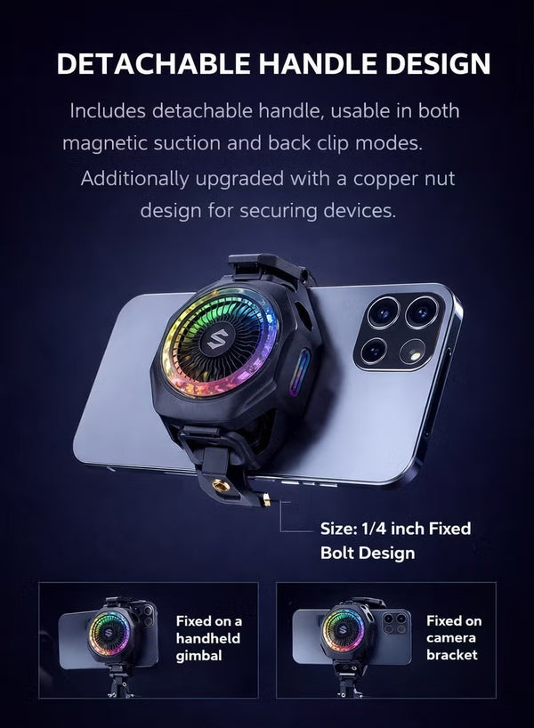 Phone Cooler Black Shark 5 Pro Magnetic Phone/Tablet Cooler – 35W Ultra-Cooling Gaming Fan with 45W Adapter, RGB LED, APP Smart Temperature Control, Detachable Handle – For iPhone, RedMagic, Samsung, Android, iPad & Tablets (Perfect for PUBG Mobile & COD)
